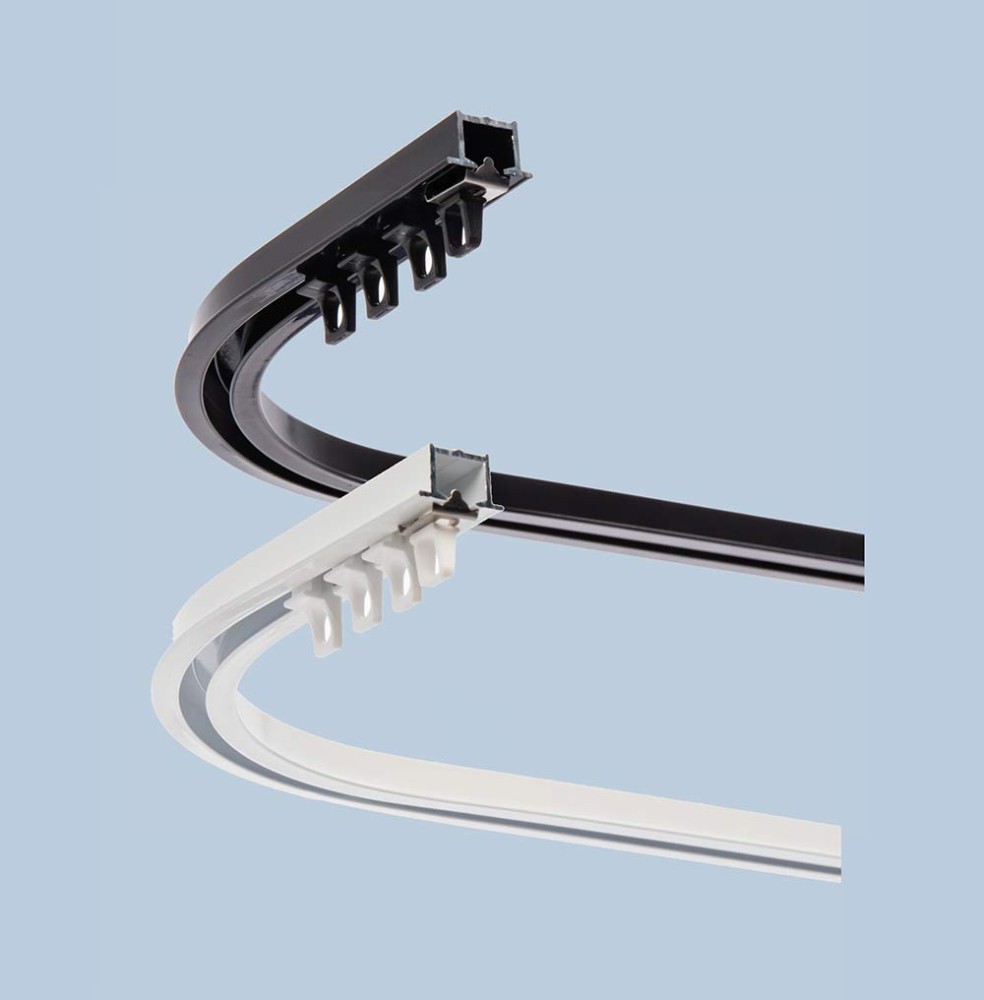 Szyna zasłonowa KS Recess do zabudowy w suficie kolory bialy i czarny. Możliwość gięcia łukiem