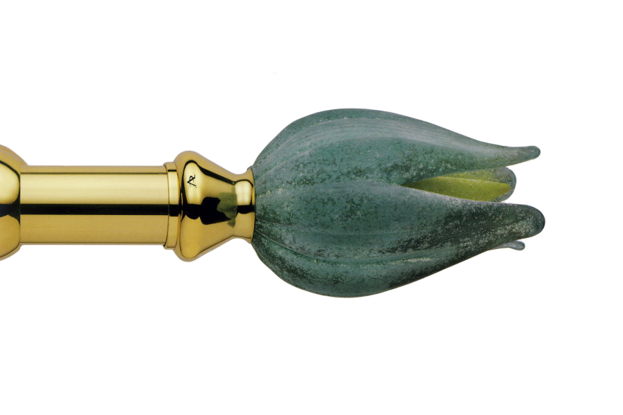 Karnisz mosiężny Dafne zakończenie ze szkła Murano w kolorze zielonym