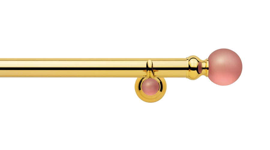 Karnisz mosiężny Cinzia z końcówką Murano w kolorze różowym, wykończenie mosiądz polerowany lakierowany