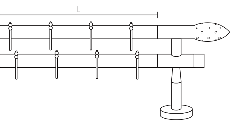Karnisz stalowy Zineb podwójny z dekoracyjnymi haczykami