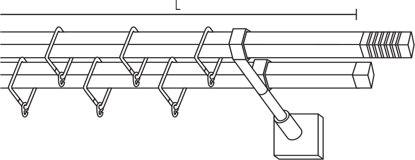 Karnisz stalowy Noor podwójny z kwadratowymi klamrami
