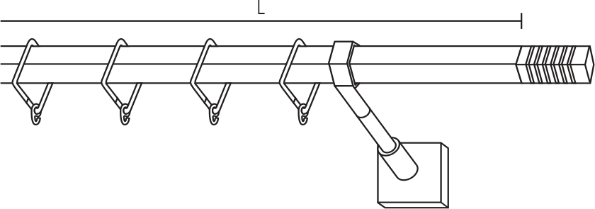 Karnisz stalowy Noor pojedynczy z kwadratowymi klamrami
