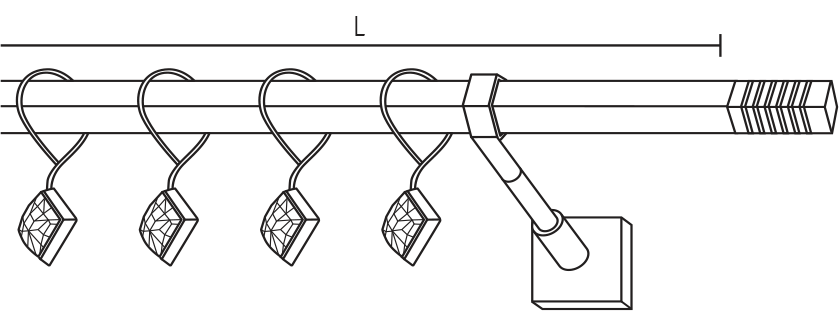 Karnisz stalowy Noor pojedynczy z kryształowymi żabkami