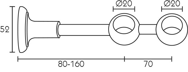 Wspornik podwojny karnisza mosiężnego 20/20 mm