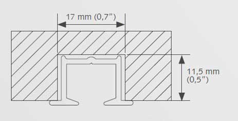 Przekrój szyny KS RECESS do zabudowy z wymiarami